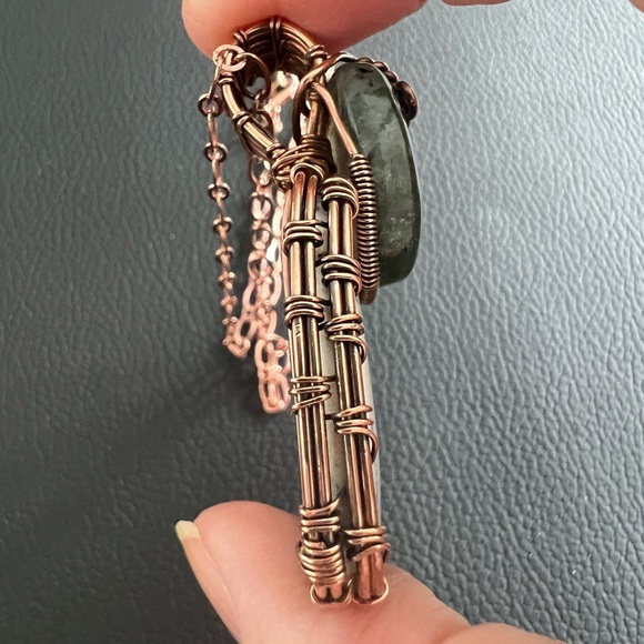 ❤️ Large Dendrite Opal & Howlite Copper Wire Pendant & Paperclip Chain - Picture 9 of 12